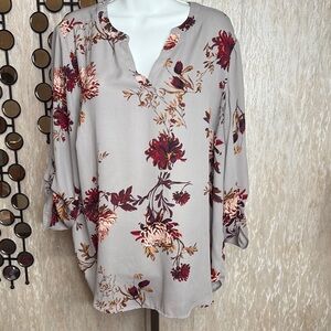 Maurices Gray and Red Floral Blouse